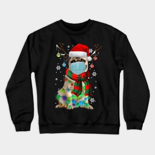 Pug Dog Reindeer With Face Mask Christmas Lights Pajama Shirt Crewneck Sweatshirt